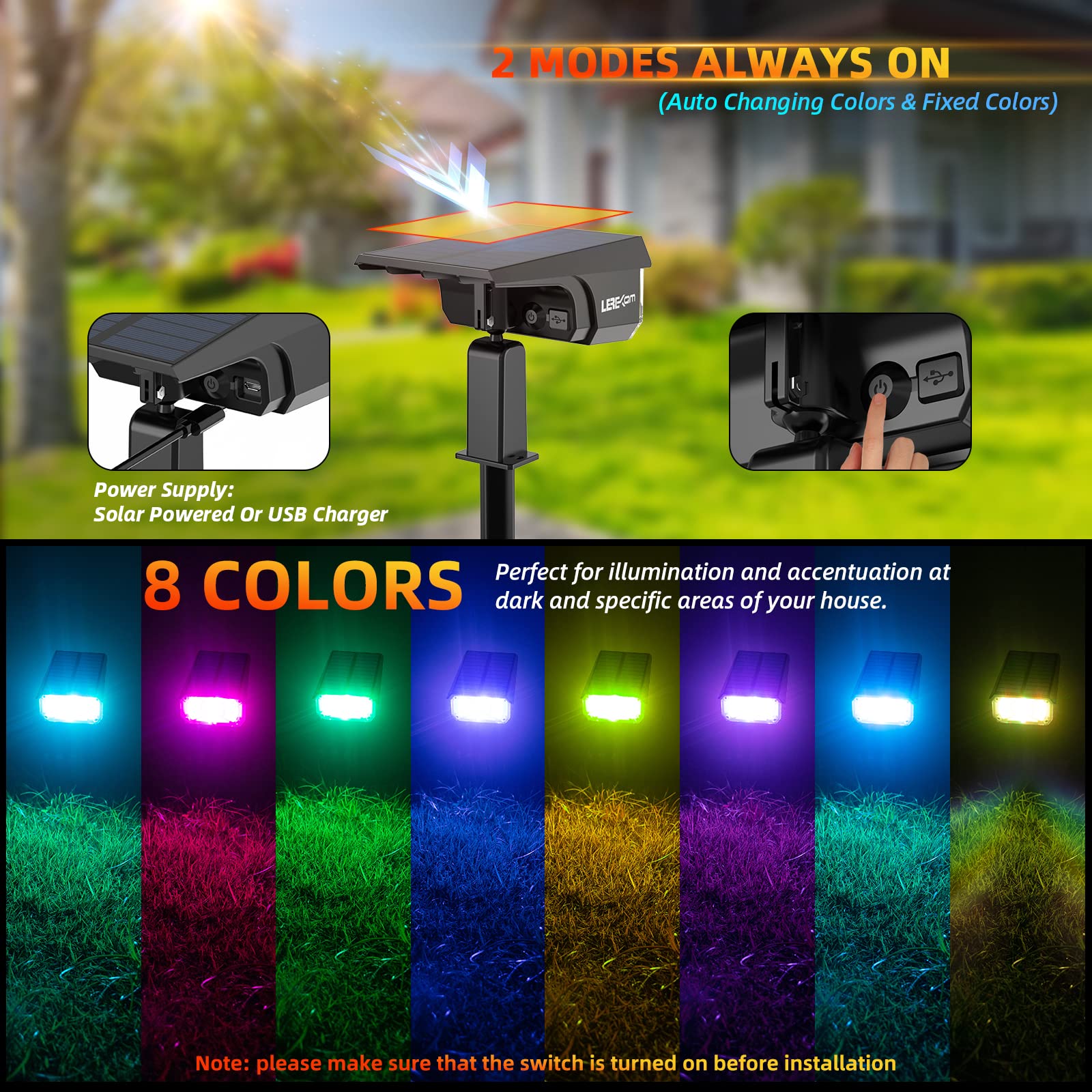 Free! SPOT LIGHT COLOR Set 岩鳶セット LEREKAM Solar Outdoor,40 LEDs Color Changing RGB Solar